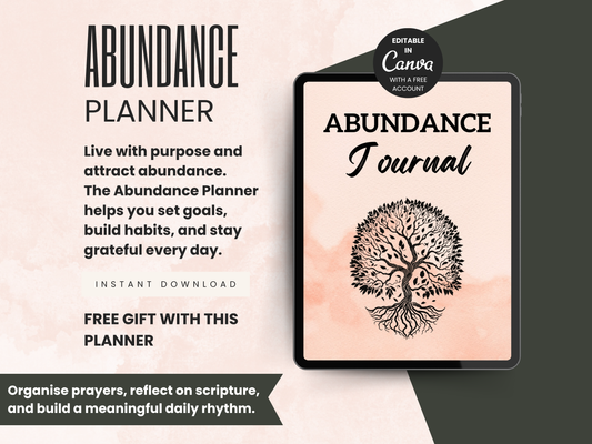 Abundance Journal – 42 Pages Editable Canva Template + PDF | Digital Manifestation & Wealth Planner