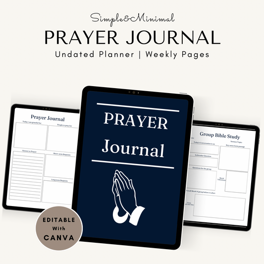 Prayer Journal – 62 Pages Editable Canva Template + PDF | Digital Faith Planner